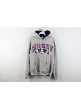 Vintage 80s 90s Disney Mens Medium Spell Out Mickey Mouse Hoodie Sweatshirt USA